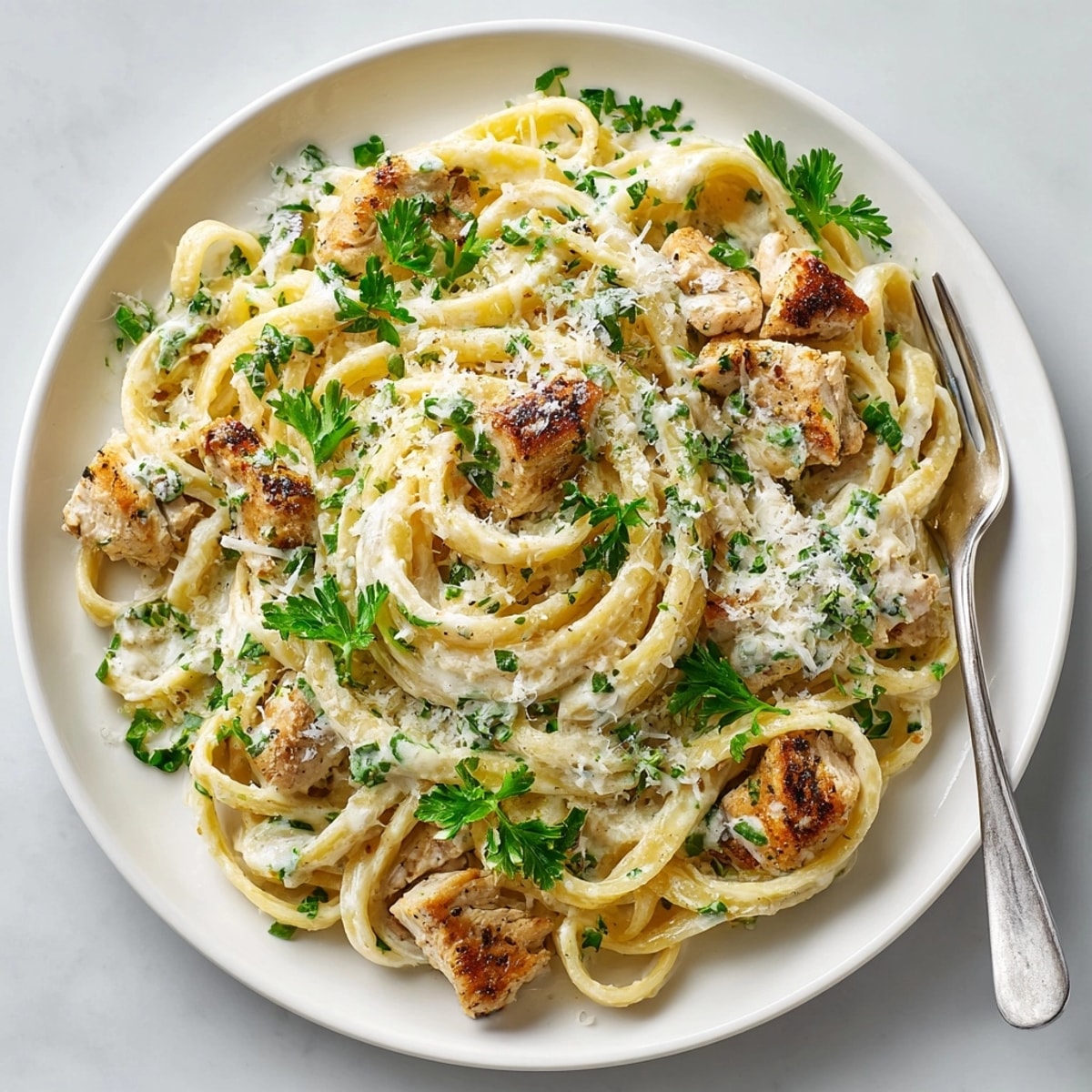 The rich Alfredo sauce coats the tender chicken and pasta in this easy One-Pot Chicken Alfredo.