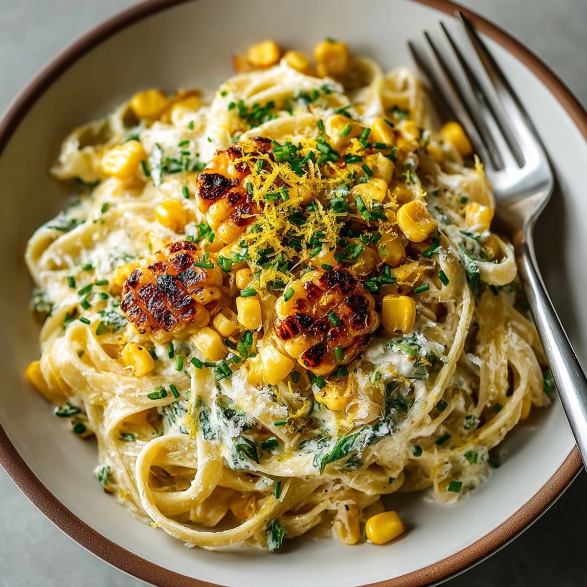 Golden Corn Silk Pasta topped with crispy charred kernels and fresh herbs: yum!