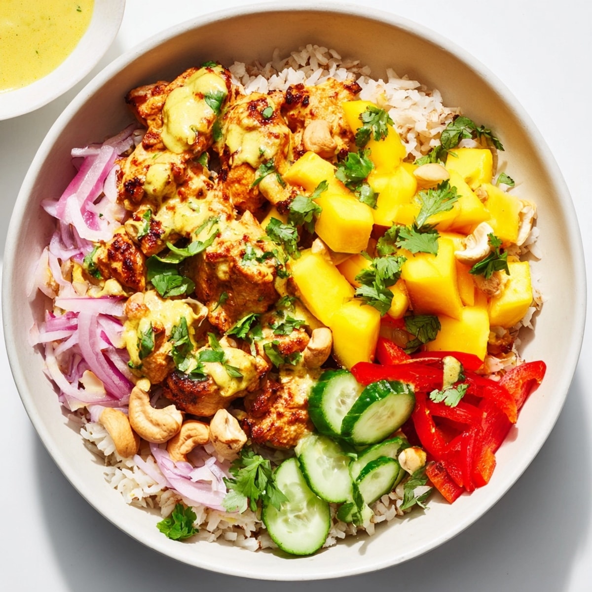 Delicious homemade Mango Masala Chicken Tidy Bowls; a healthy and easy weeknight dinner.