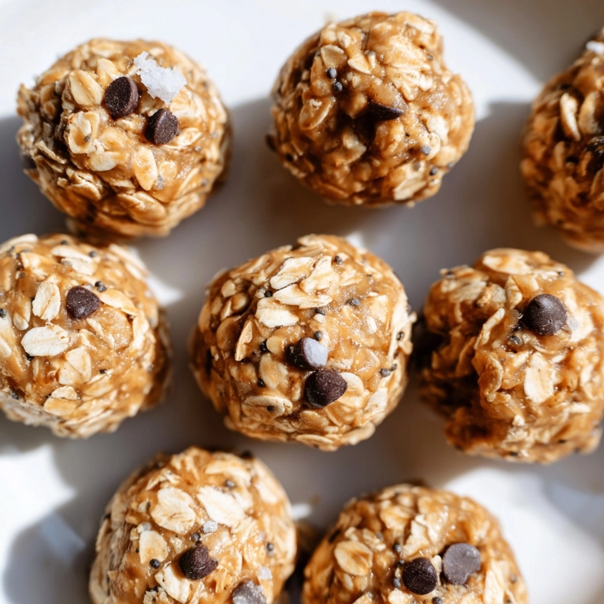 Close-up of homemade Peanut Butter Espresso Energy Balls, displaying their chewy texture and rich color.