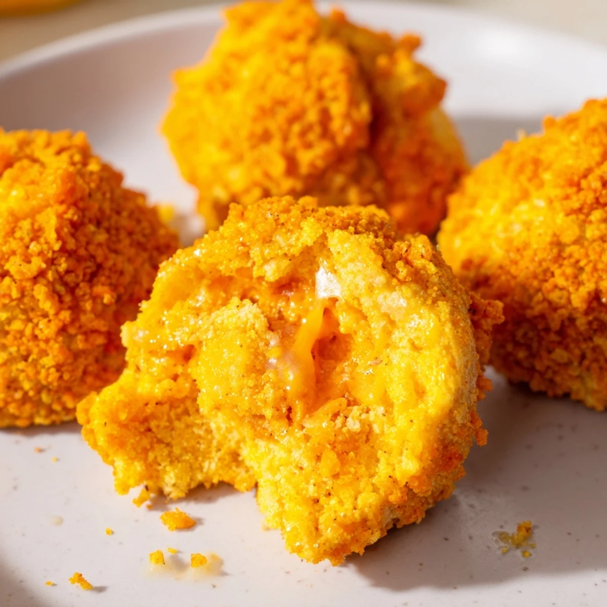 Cheesy pumpkin bites with a fiery Flamin Hot coating, tasty appetizers for any party.