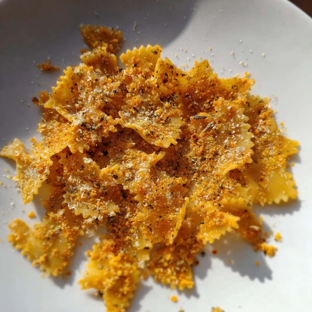 Baked pasta chips variety with vibrant spices, ideal for a tasty appetizer moment.