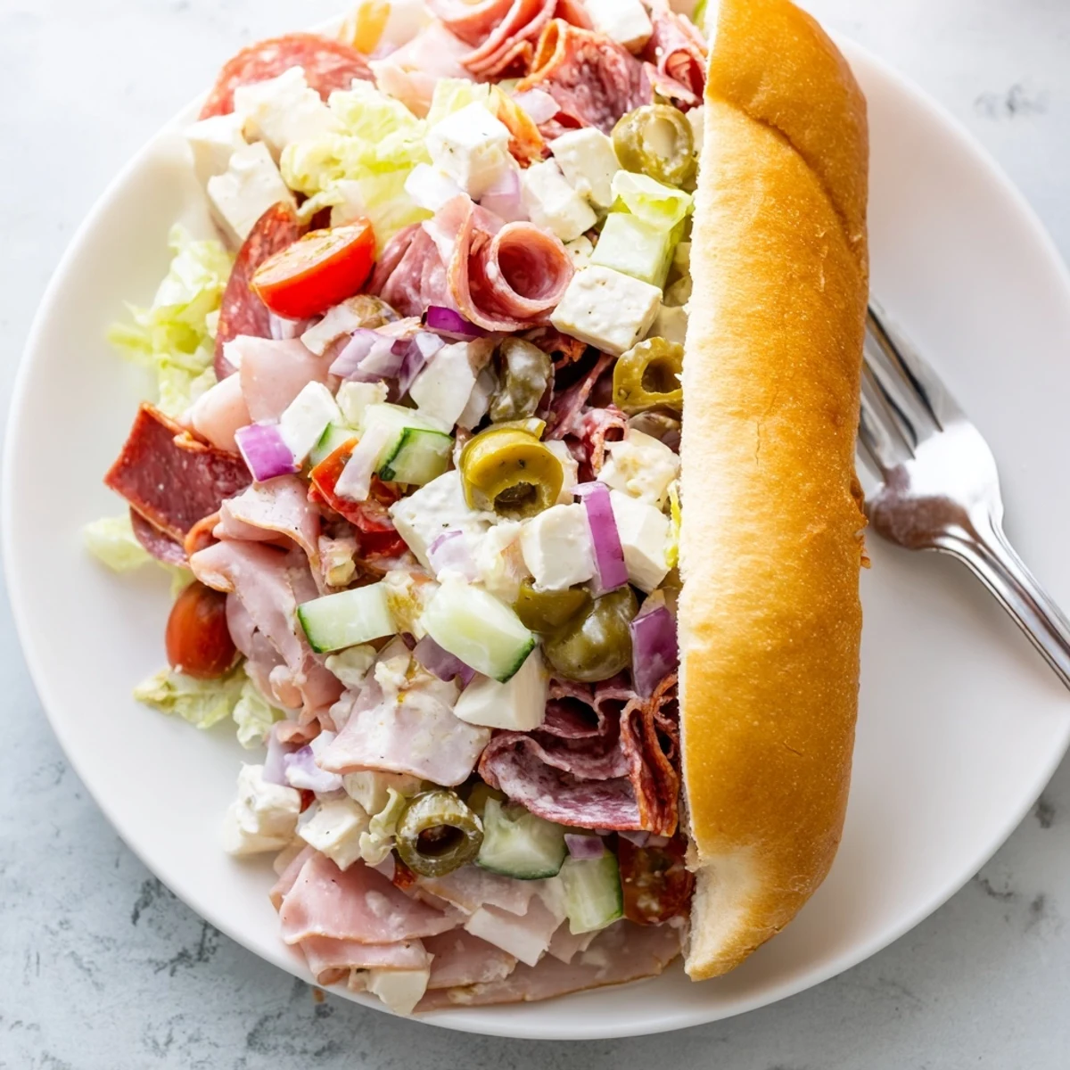 Delicious Flavor Mash-Up Sandwiches drizzled with tangy dressing and loaded with layers.  