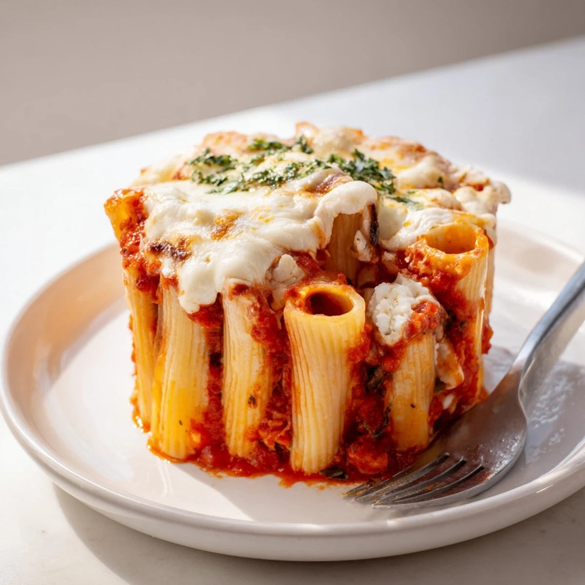 Irresistible Honeycomb Pasta Cake filled with creamy ricotta and topped with bubbling cheese.