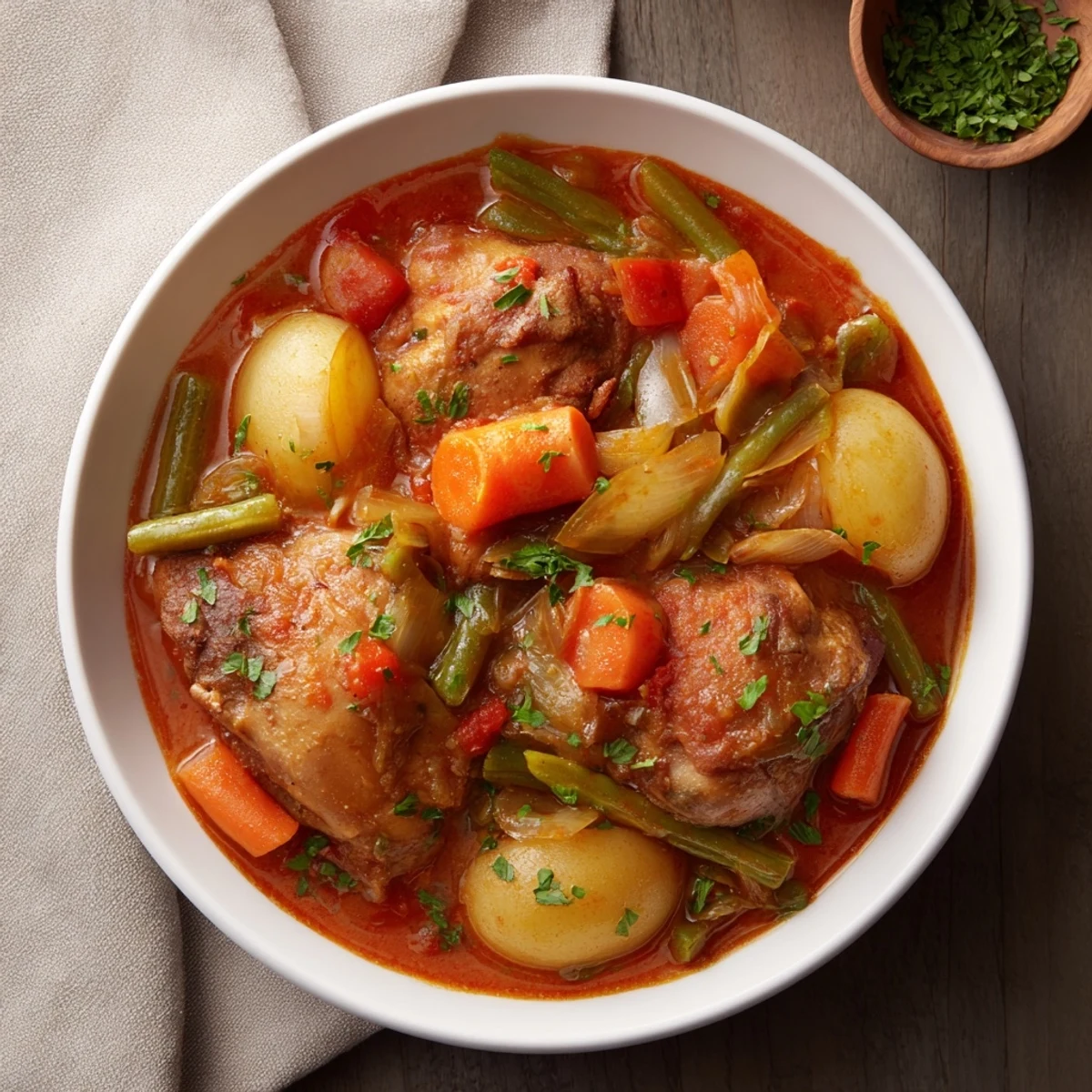 Steaming Slow-Cooker Chicken & Vegetable Stew, bursting with tender chicken and bright vegetables.