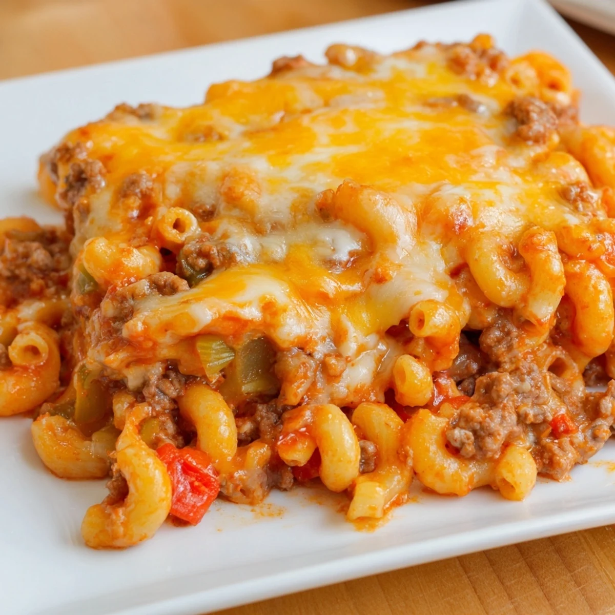 Steamy Hamburger Casserole, a classic comfort food, is full of tender beef and tomatoes.