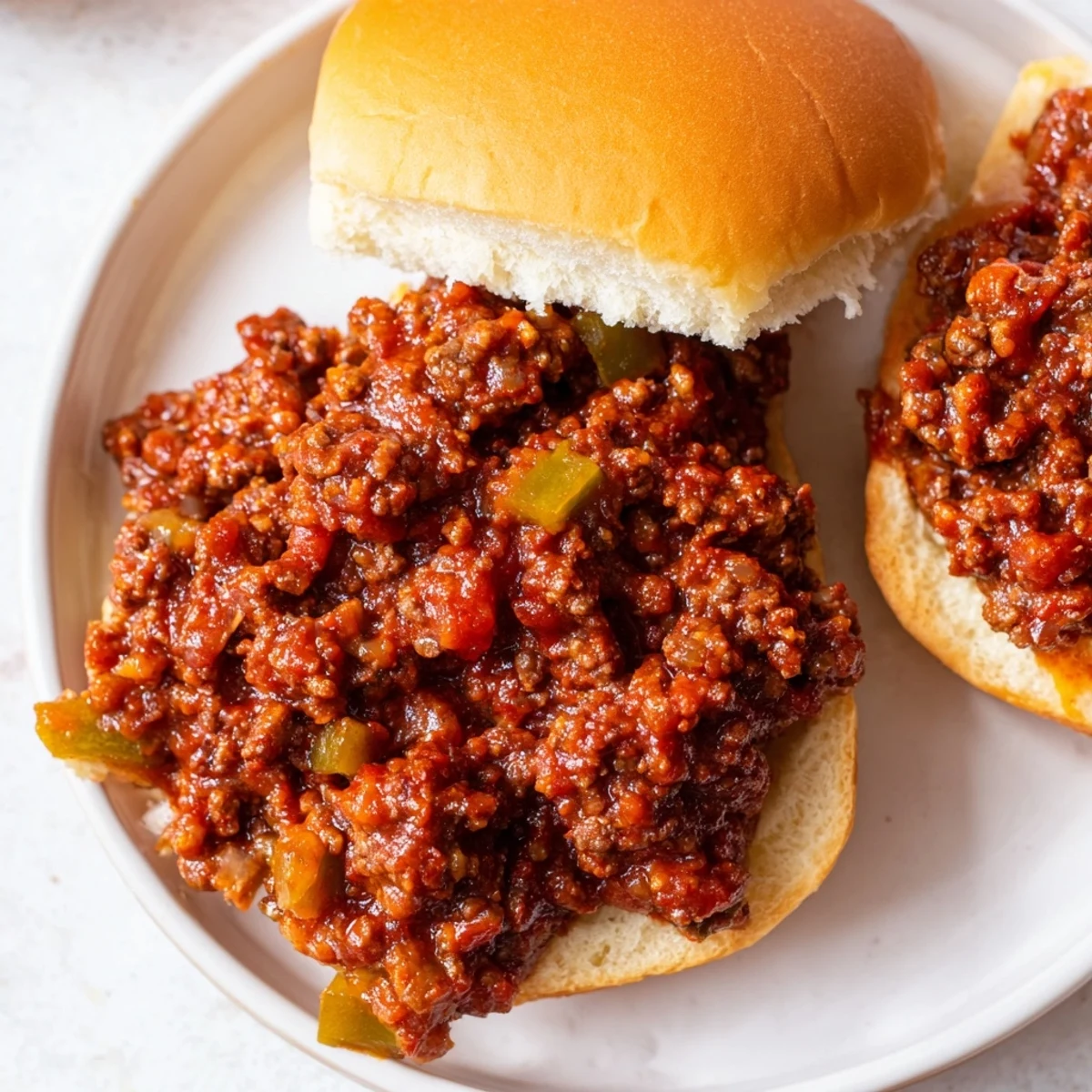 Warm, saucy Sloppy Joes piled high on toasted buns, ready for a comforting bite at dinner.