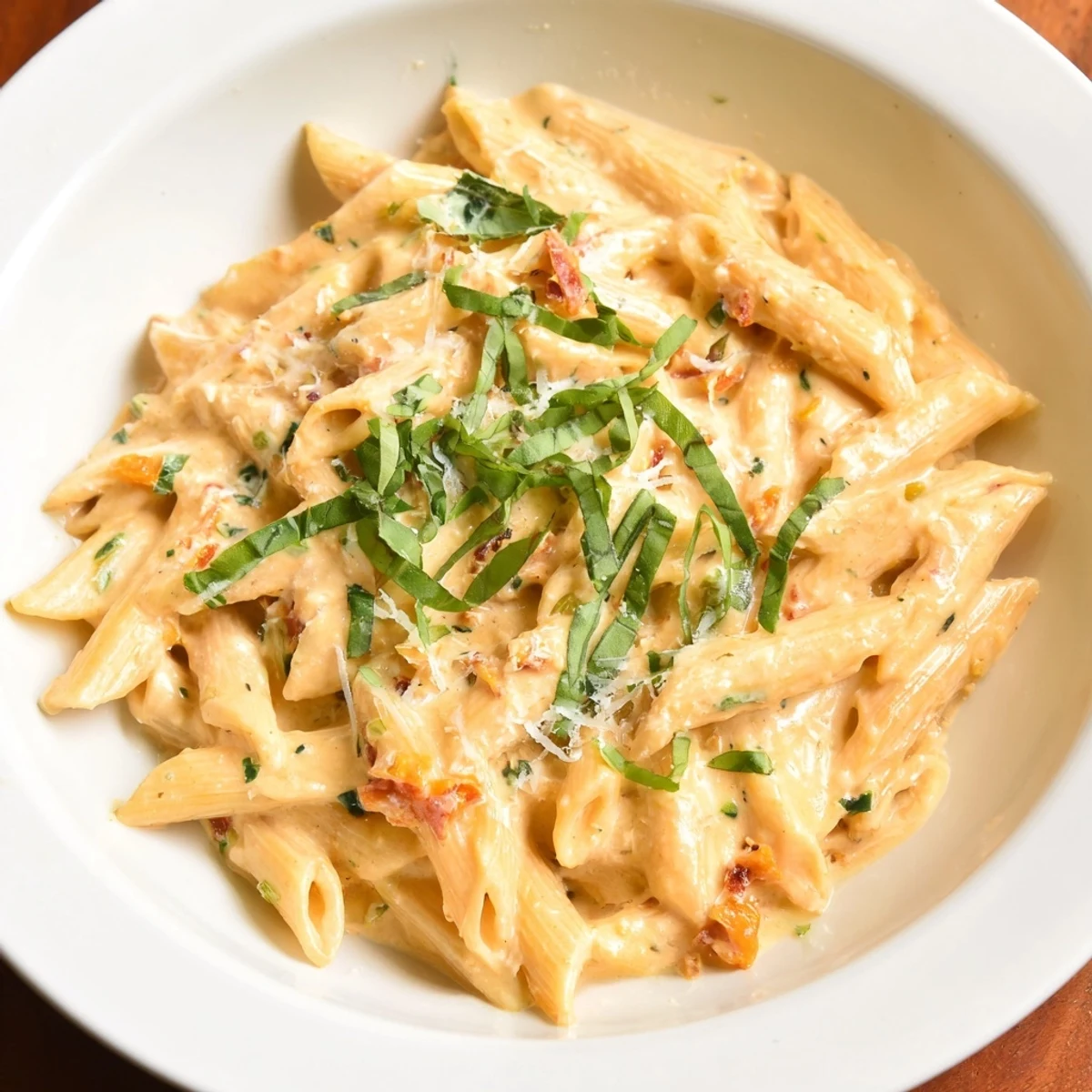 Beautifully plated Sun-Dried Tomato & Cottage Cheese Pasta Sauce, a vegetarian Italian-inspired delight.