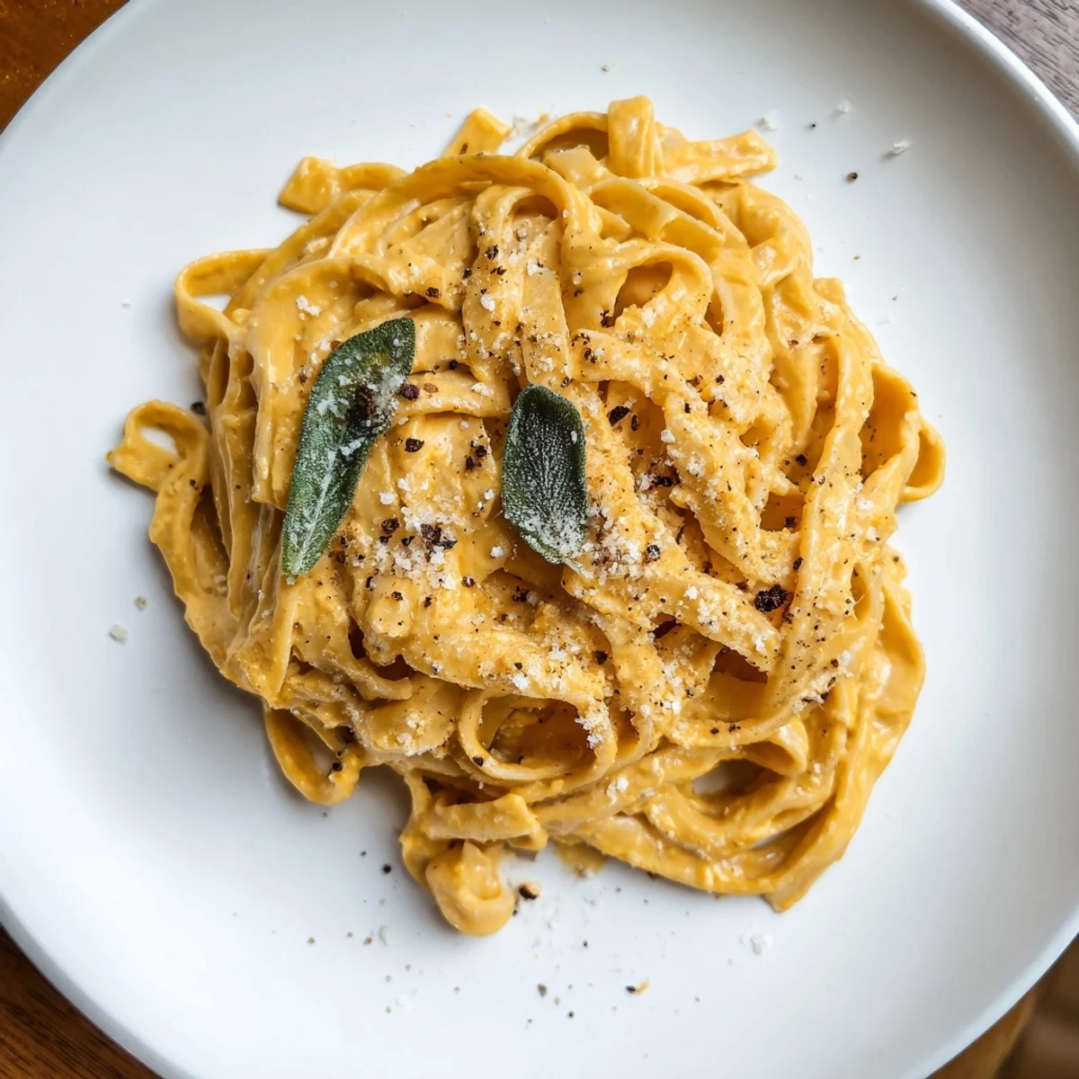 This delicious Healthy Creamy Pumpkin Sage Holiday Pasta bursts with flavors of sage and creamy pumpkin, ready to eat!
