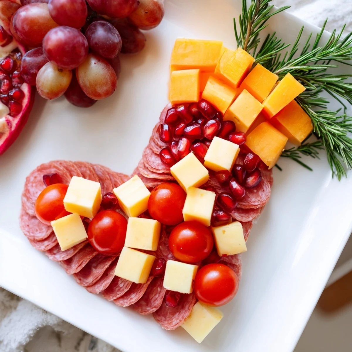 A colorful Christmas Stocking Snack Tray overflowing with yummy cheeses, crackers, and olives creates the perfect holiday snack.