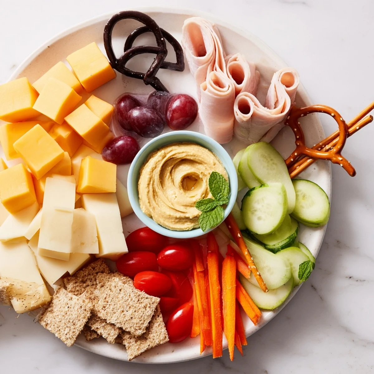 A beautifully arranged Gallop & Graze board featuring cheese, meats, crackers, and fun horse-themed details.