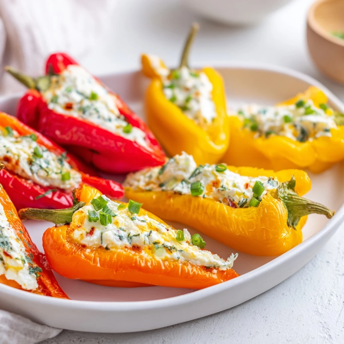 Vibrant photo of Mini Bell Pepper Halves with Feta Filling, ready to enjoy as a colorful appetizer.