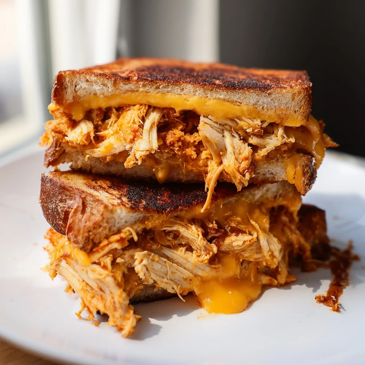 The layers of cheese and chicken are visible in this incredible Spicy Crispy Chicken Sandwich Grilled Cheese.