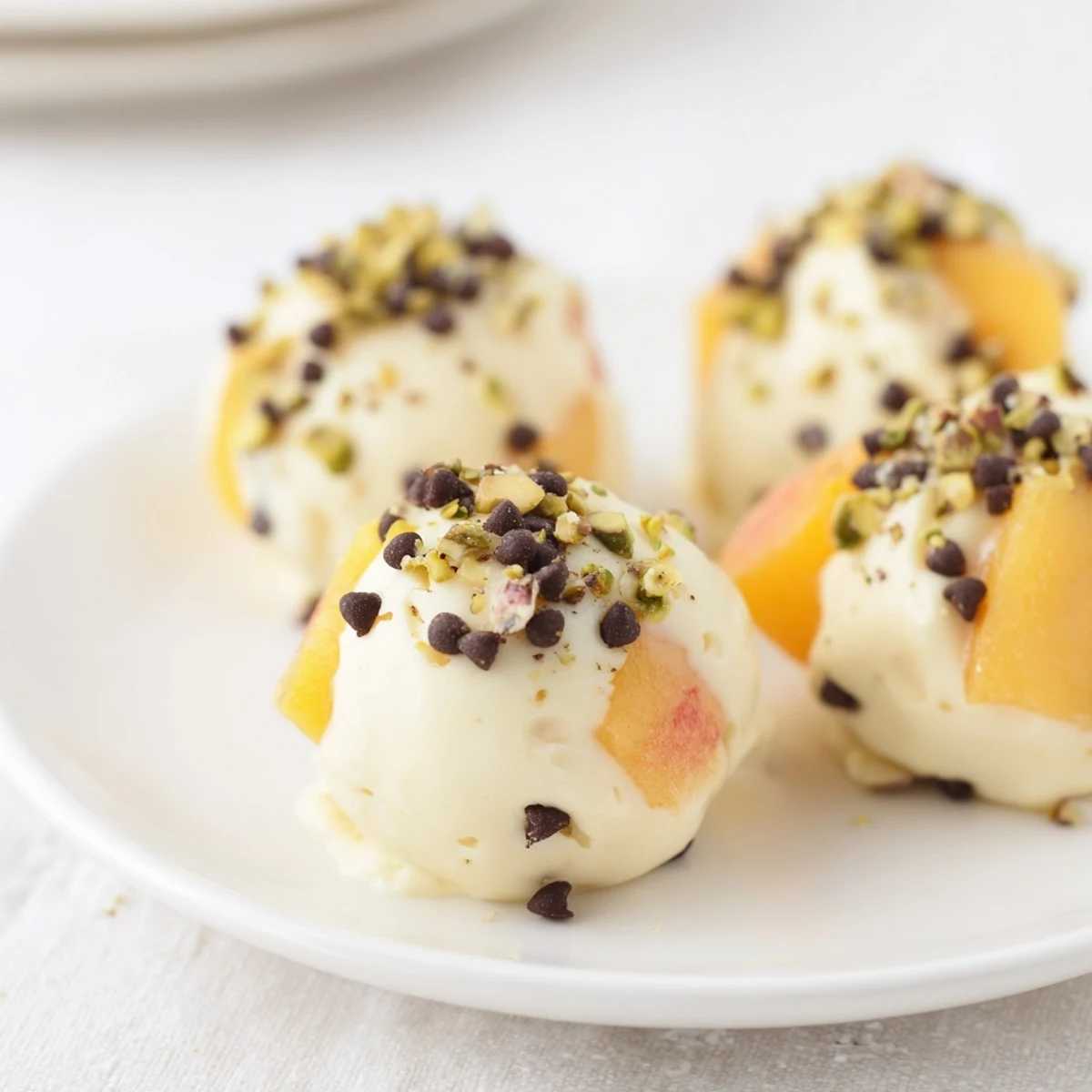 These vibrant frozen peach yogurt bites look like a delightful summer snack, chilled on a tray.