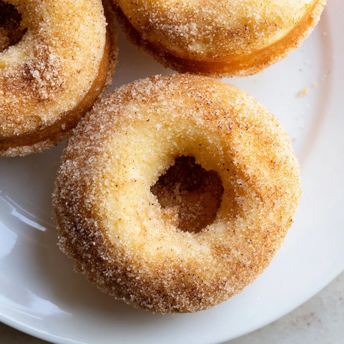 Golden-brown 1-Minute Air Fryer Donuts, coated in cinnamon sugar and smelling deliciously sweet.