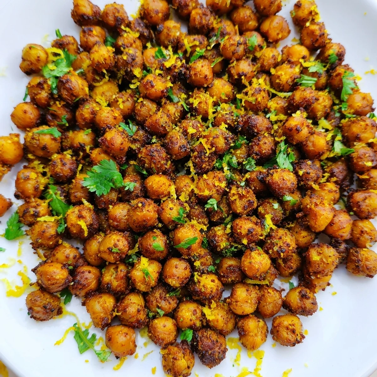 Golden, crispy Harissa Chickpea Roast fresh from the oven, offering a delightful North African-inspired snack.