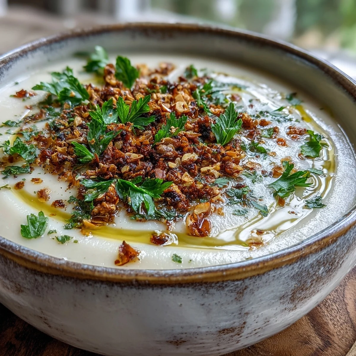 Roasted celeriac and potatoes simmer before being blended into a silky Celeriac Soup With Hazelnut Crumble.