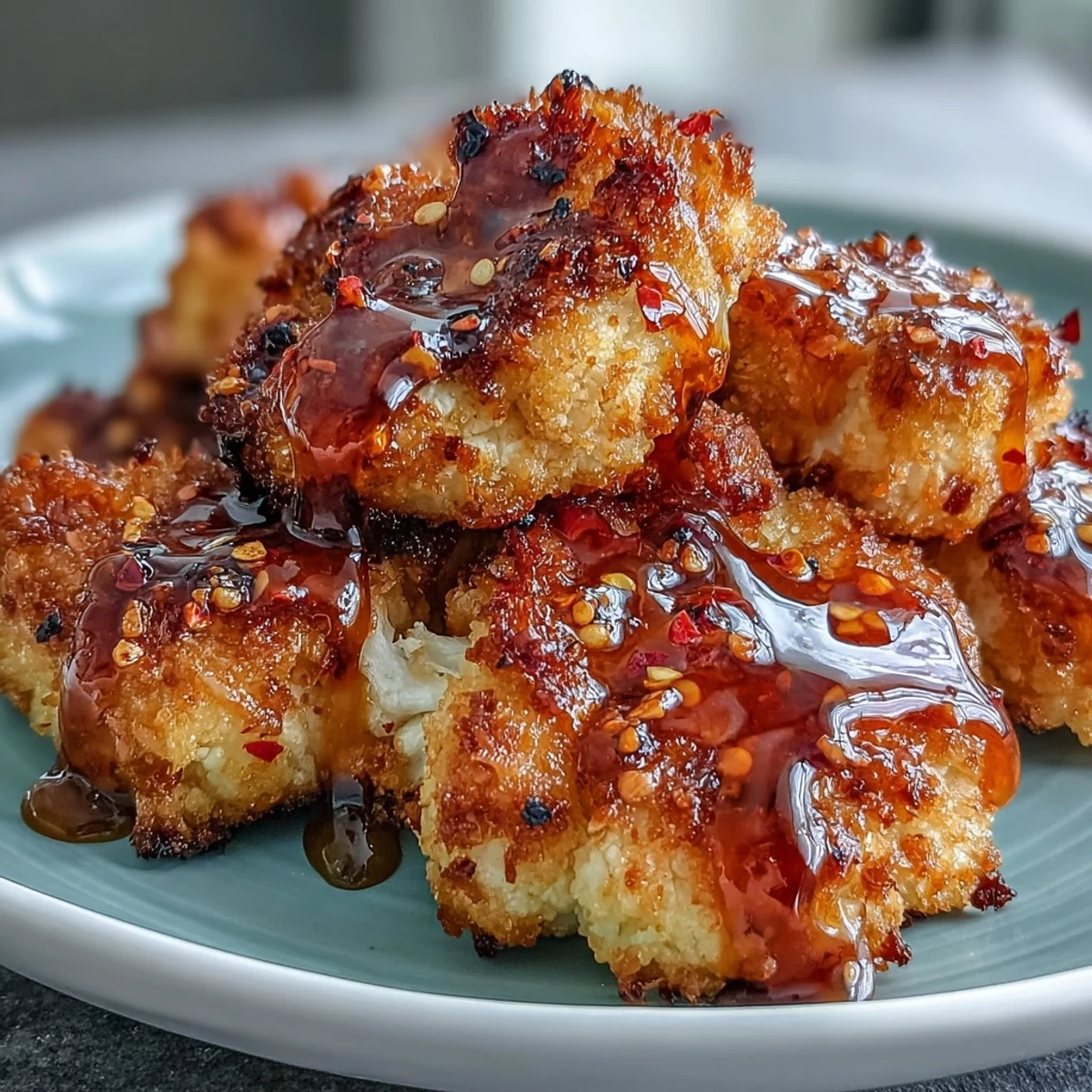 Golden brown bites arranged on a plate with a dipping sauce for a game day snack.