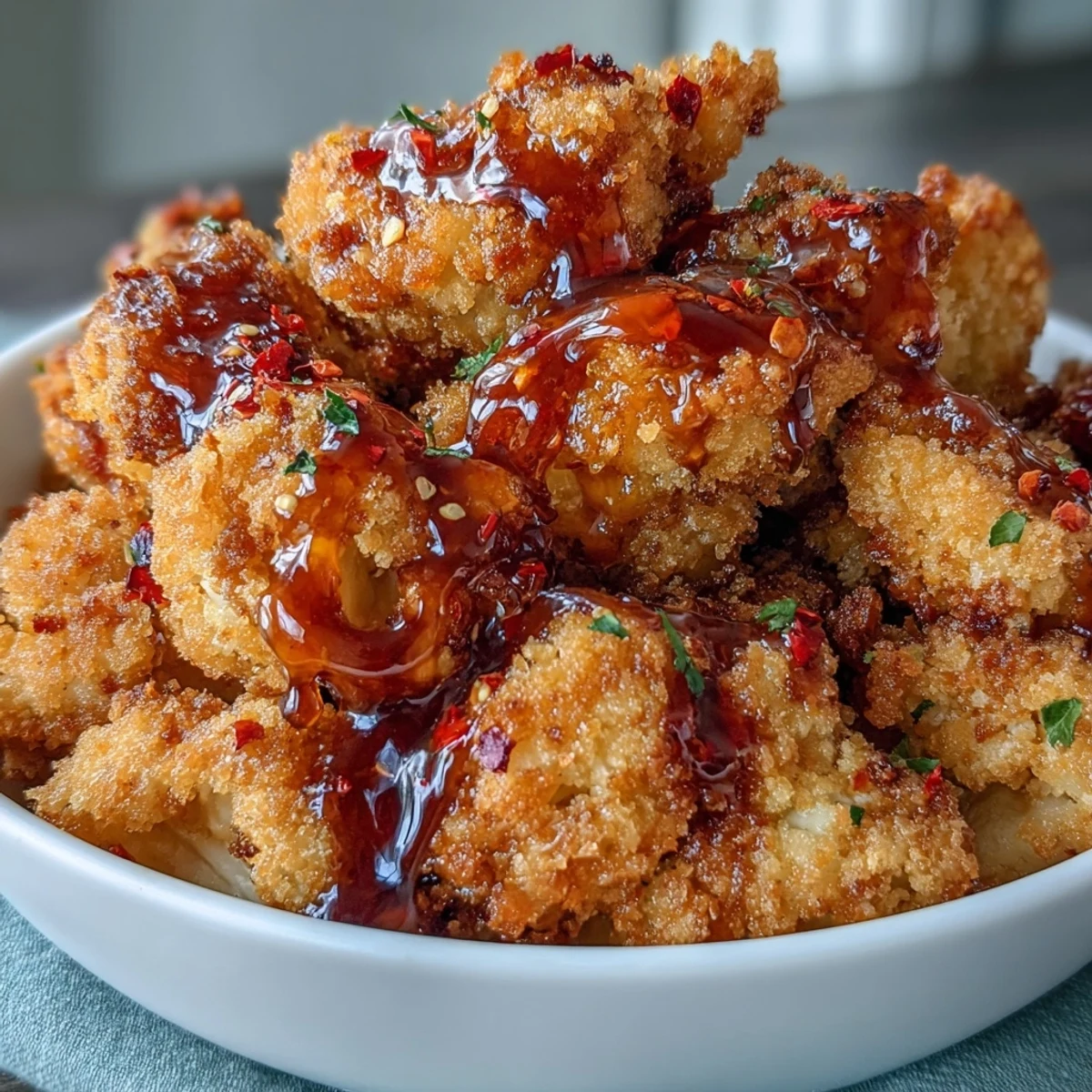 Freshly baked Crunchy Baked Hot Honey Cauliflower served warm as a vegetarian appetizer.
