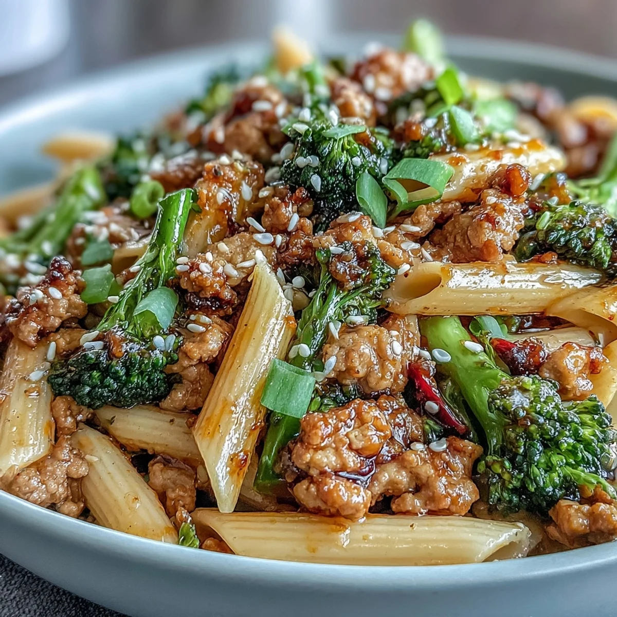 Golden penne pasta and lean ground turkey are coated in a glossy, sweet and spicy sauce with crisp broccoli and red bell peppers in this Sweet & Spicy Turkey Broccoli Pasta.