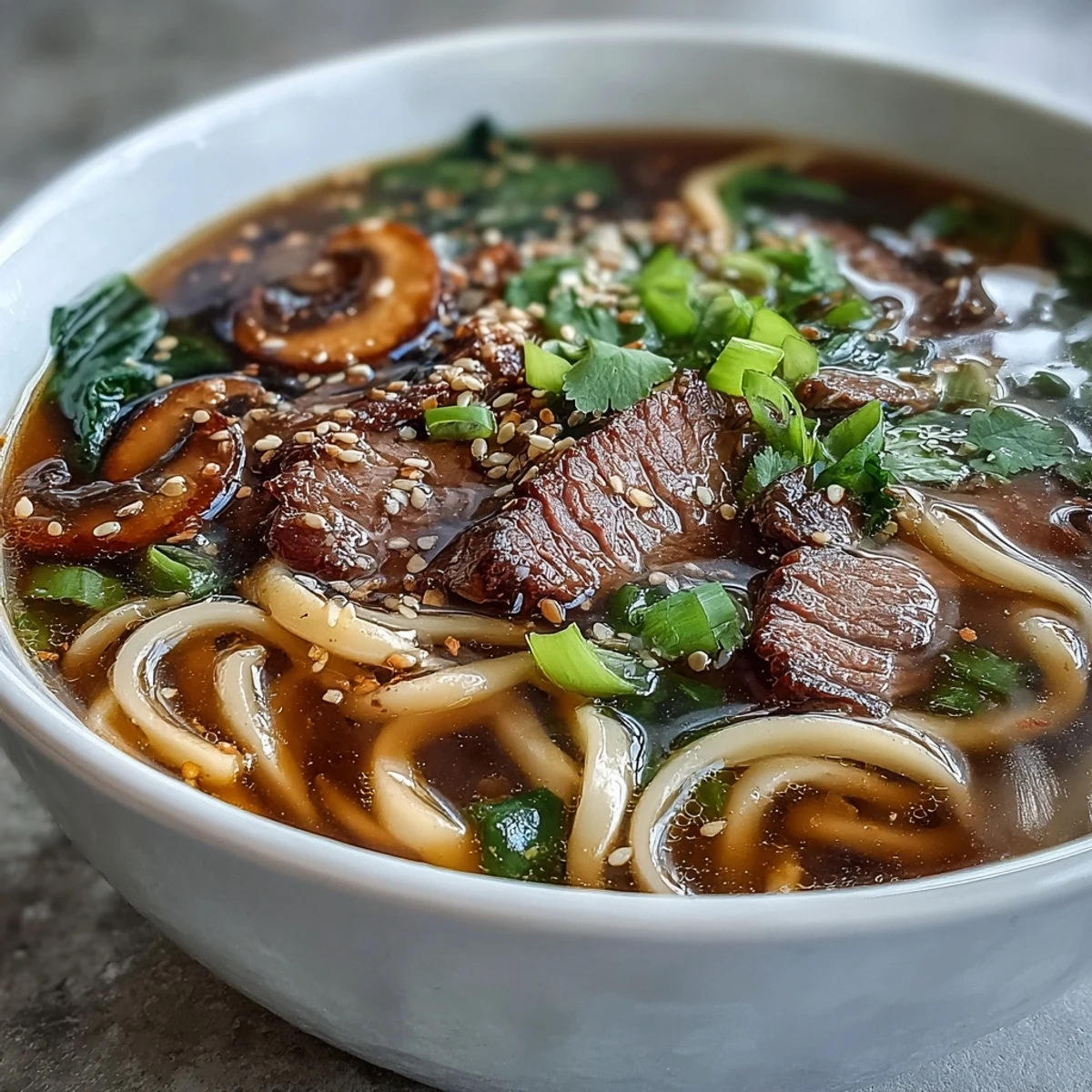 Individual hot pot bowls with udon noodles, shrimp, and bok choy simmering in a savory miso-ginger broth.  