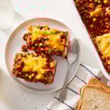 Savory 5-Ingredient Sloppy Joe Casserole with melted cheddar, served hot and ready to enjoy.