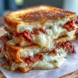 Spicy kimchi grilled cheese fusion, showcasing stretchy melted cheese and toasted sourdough bread.