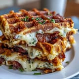 Golden brown mashed potato waffle melts, a perfect savory breakfast or snack creation.