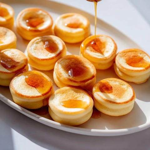 Golden-brown pancake cereal in a bowl, perfect bite-sized pancakes ready for breakfast.