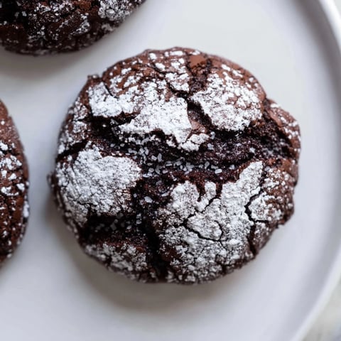 Fudgy, crinkled Air-Fried Chocolate Crinkle Cookies dusted with powdered sugar, ready to savor.