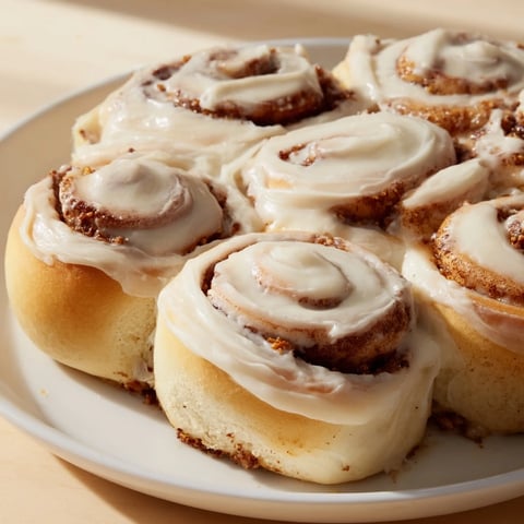 Golden-brown TikTok Heavy Cream Cinnamon Rolls overflowing with rich, creamy icing, ready to devour.