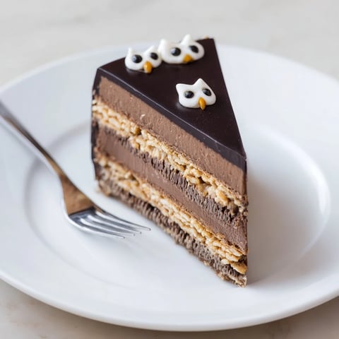 A close-up of the elegant Plaisirs Sucrés Hibou de la Nuit dessert, a decadent chocolate treat.