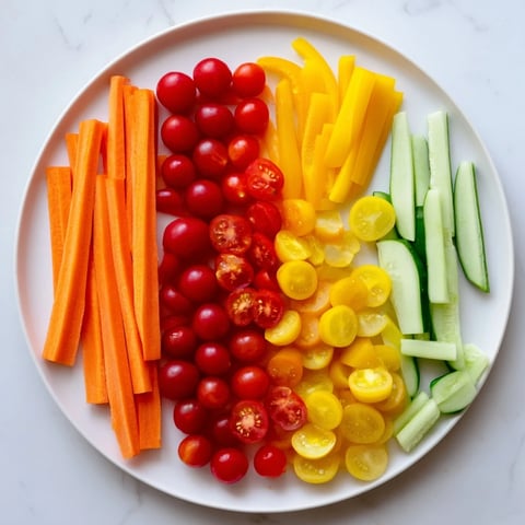 Vibrant Colorful Vegetable Rainbow Board featuring fresh, colorful vegetables artfully arranged for snacking.