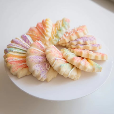 Golden, crispy spritz cookies in a layered fan, a delicious holiday dessert perfect for sharing.