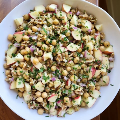 Vibrant Fall Harvest Apple and Chickpea Salad with crisp apples and a honey-mustard dressing is ready.