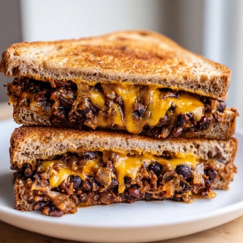 Golden-brown Black Bean Grilled Cheese, oozing melted cheese, a flavorful and satisfying vegetarian lunch option.