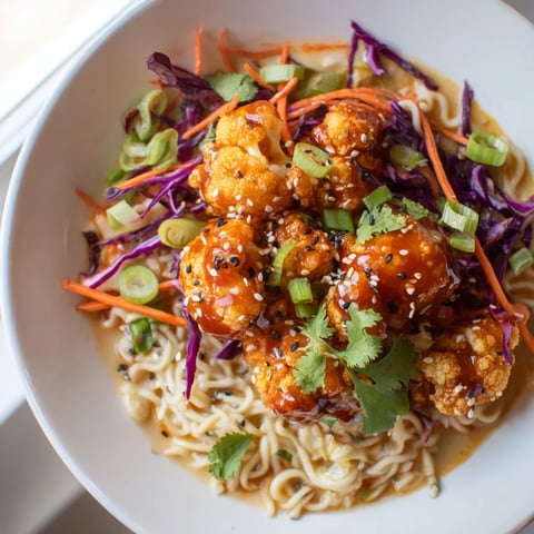Savory Buffalo Cauliflower Ramen with crispy florets and creamy broth is a flavorful, complete meal.