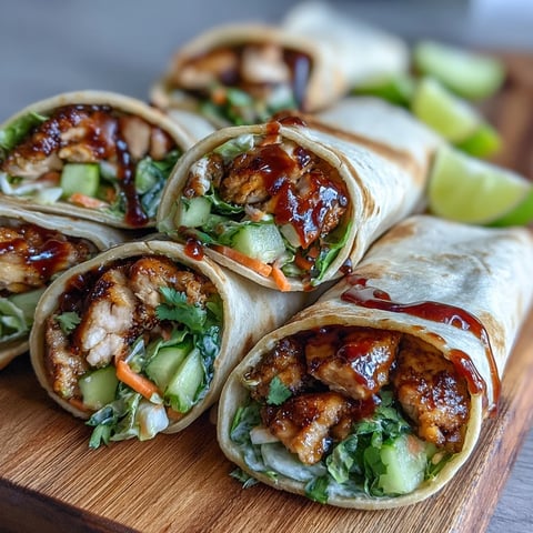 Sweet Chili Chicken Wraps filled with tender grilled chicken, crisp lettuce, carrots, and fresh cilantro.