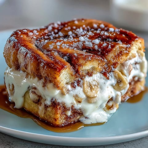 Golden slices of Cream Cheese Swirl Cinnamon Roll French Toast Bake, dusted with powdered sugar, ready to serve for brunch.