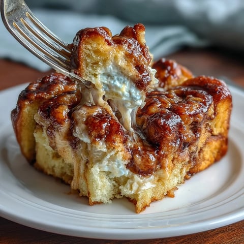Golden-brown Cream Cheese Swirl Cinnamon Roll French Toast Bake fresh from the oven, served warm on a rustic table.