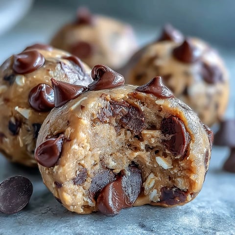 Twelve no-bake Vegan Chickpea Cookie Dough Bites packed with dark chocolate chips on a rustic wooden tray.