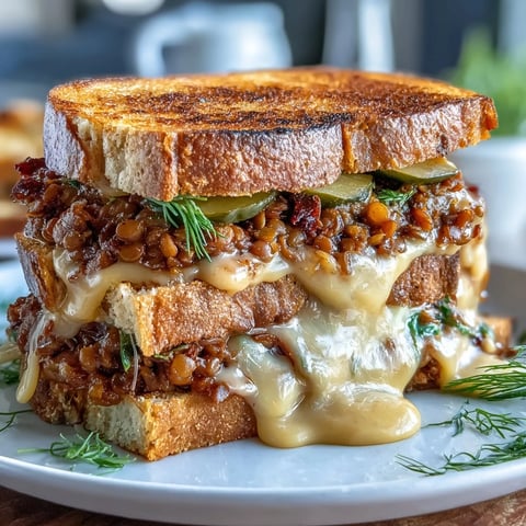 Vegan Cheeseburger Lentil Sloppy Joes on toasted sourdough with melty cheese sauce and fresh toppings.  