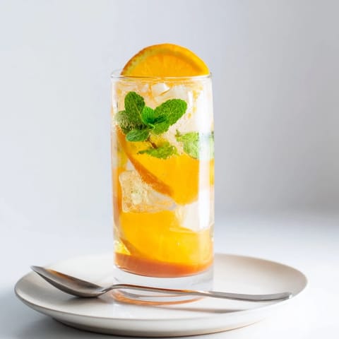 Homemade probiotic soda mocktail garnished with orange slices, perfect for summer gatherings.  