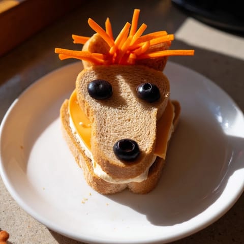 Cute Horse Head Sandwich arrangements, featuring black olive eyes and carrot manes for a fun lunch.