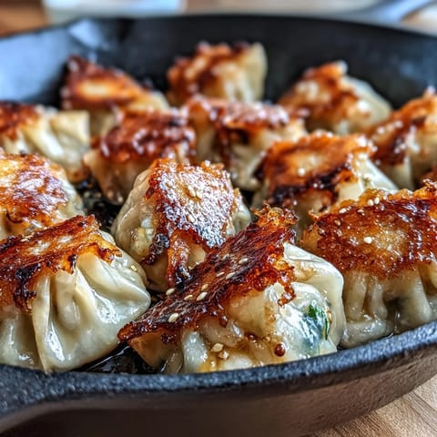 These golden-bottomed Smash Dumplings are crisped in a pan, steamed to juicy perfection, and served with a savory dipping sauce.