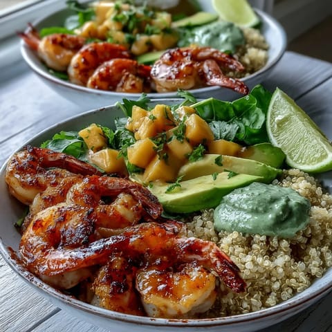 Fresh shrimp and creamy avocado bowls feature smoky grilled shrimp and zesty mango salsa for a refreshing, balanced dinner.