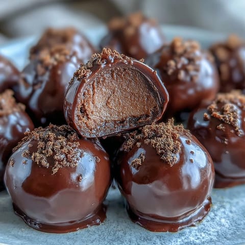 Golden-brown Hojicha Truffles are dusted with roasted green tea powder and displayed on a white plate near a cup of tea.