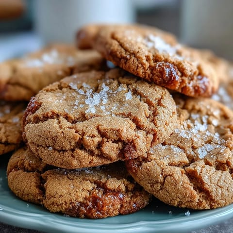 Close-up of freshly baked Hojicha and Brown Butter Cookies with golden edges and chewy centers on a wire rack.