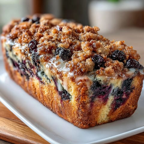 Lemon Blueberry Sourdough Swirl Loaf with golden crumble topping, baked to golden perfection with juicy blueberries and lemon zest. A delightful breakfast treat or afternoon snack for any occasion.