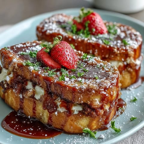 Warm and inviting Strawberry French Toast Bake, featuring brioche bread soaked in vanilla custard and juicy strawberries, baked to golden perfection.